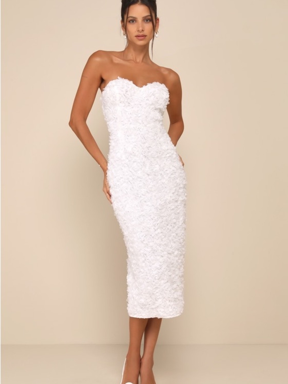Lulus Gorgeous Mentality 3D Floral Strapless Midi Dress White - Picture 13 of 16